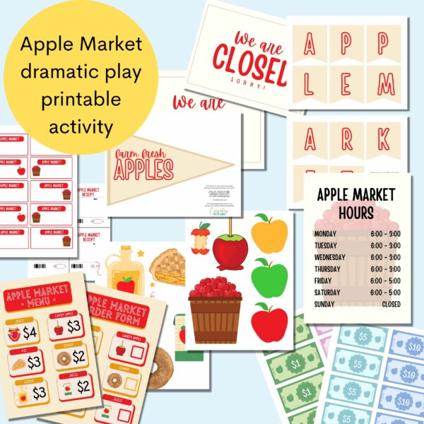 apple market dramatic play set printable